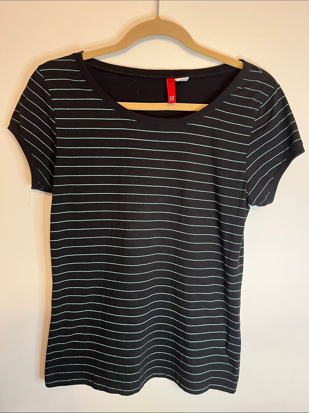 Ladies H&M size 12 Black with mint green stripes t-shirt
